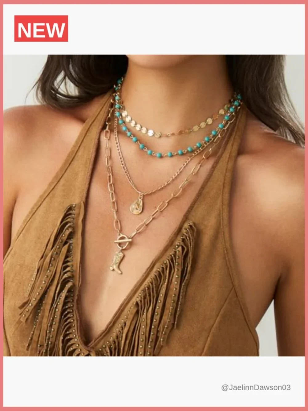 Layered Boho Turquoise Western Necklace Country Hat Boots Pendant Stack